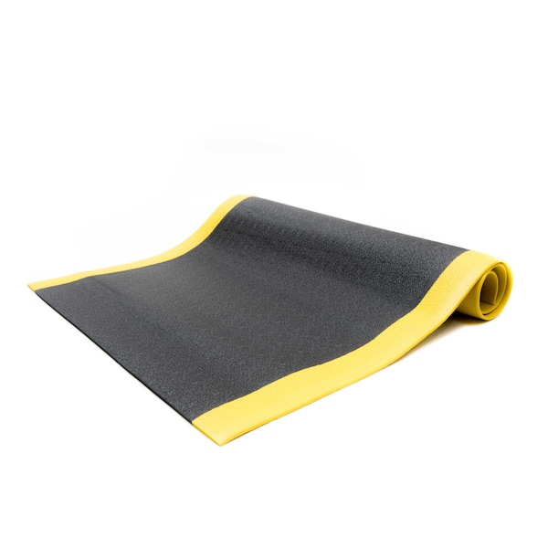 Antifatigue Mat, 10 ft. L x 3 ft. W, 3/8 in Thickness, Textured, Black/Yellow